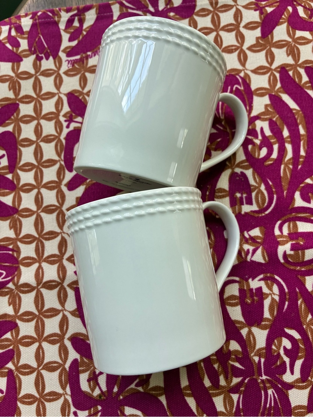 Kate Spade Wickford White Ceramic Mugs with Beaded Rim - Classic Home Dining